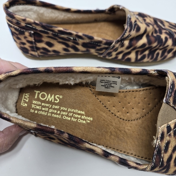 TOMS ALPARGATA SHOES TAN LEOPARD PRINT FAUX SHEARLING LINING WOMEN SIZE 7.5 - Picture 7 of 12